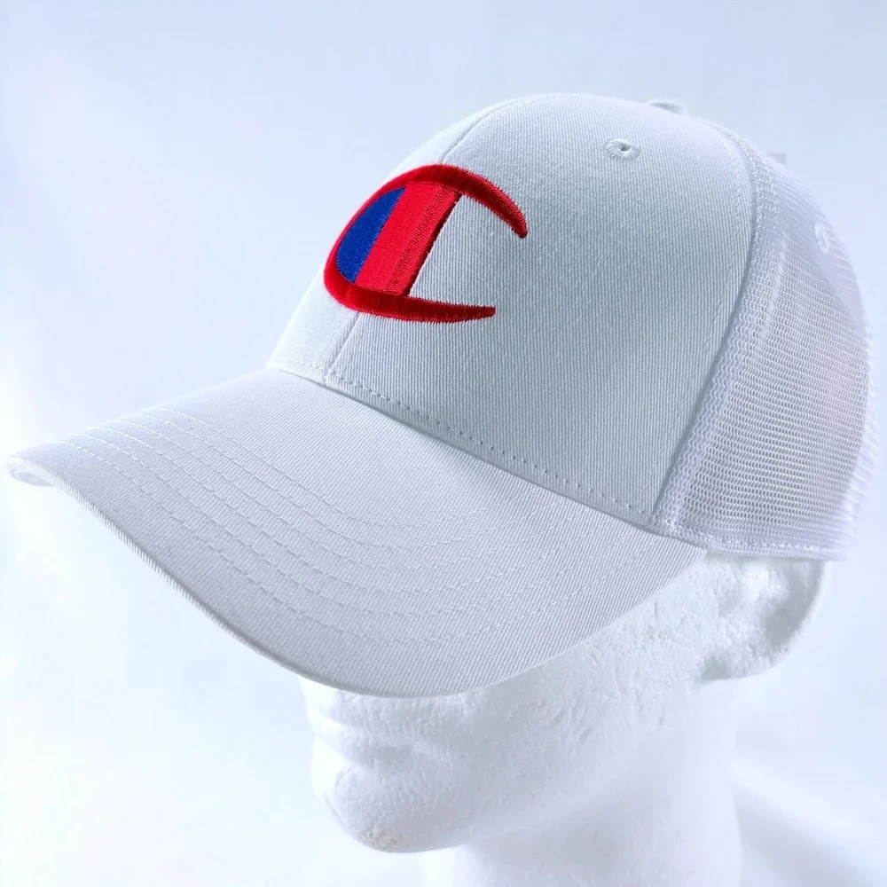 Champion White Embroidered Big C Logo Mesh Snapback Trucker Hat Cap NWT